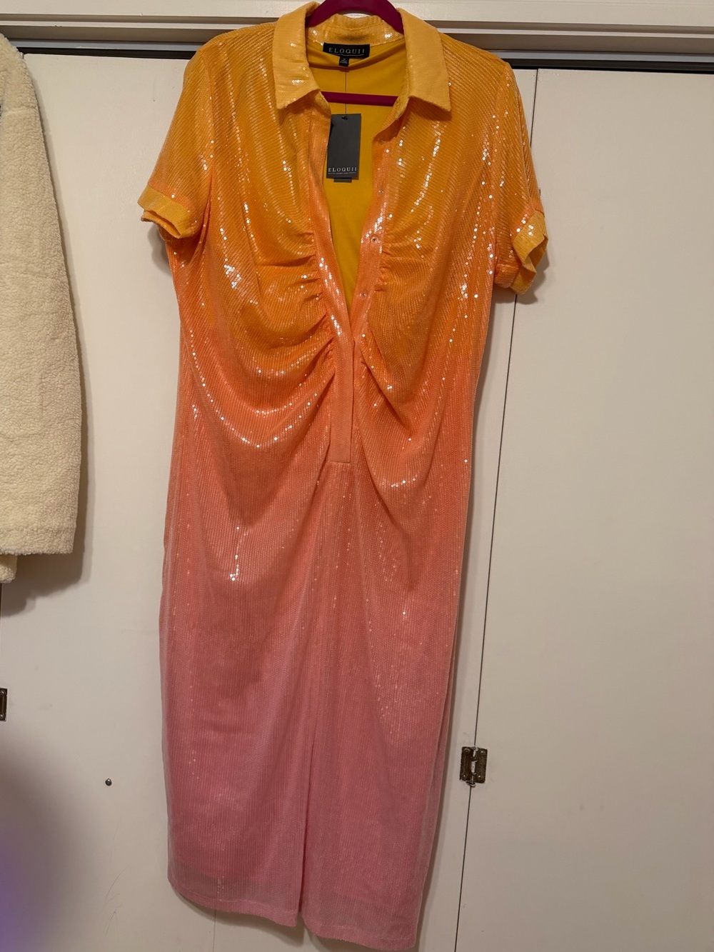 Eloquii Orange Sequin Collared Shirt